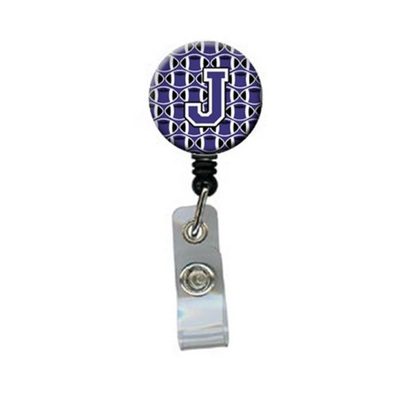 Carolines Treasures Letter J Football Purple and White Retractable Badge Reel CJ1068-JBR